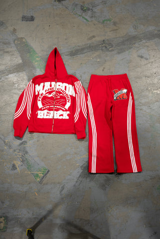 Maison Pants Matching Letterman Red